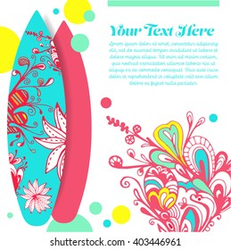 Vector Surf Graphics. Decorated surfboards for event poster design