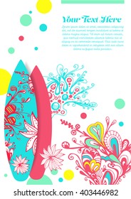 Vector Surf Graphics. Decorated surfboards for event poster design