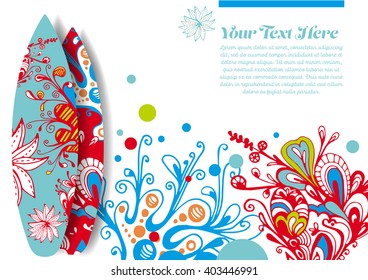 Vector Surf Graphics. Decorated surfboards for event poster design