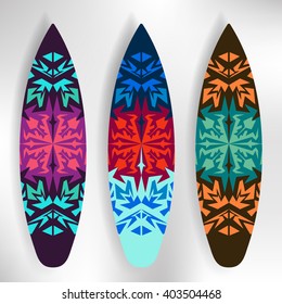 Vector Surf Graphics. Decorated surfboards for event poster design