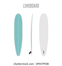 Vector surf long board with three sides. Blank template. Three projections. Surfboard types. Surfboard icon. Surfboard figure.