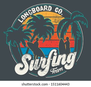 vector surf and palm tree illustration 