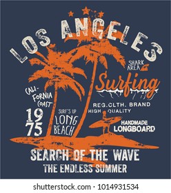 vector surf and palm tree silhouette print