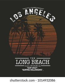 vector surf and palm tree silhouette print