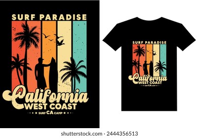 Vector surf paradise california west coast surf retro vintage style t shirt design surfing shirt illustration california t shirt best unique  