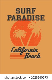 vector surf and paradise sunset palm tree silhouette print
