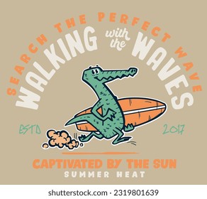vector surf rider cute alligator  illustration for t shirt print