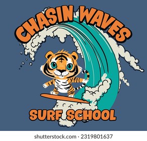 vectorial surf rider tigre tigre lindo ilustración para la impresión de camisetas