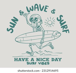 vector surf rider skeleton character for t shirt print