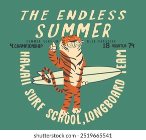 Vector surf rider tiger illustration 