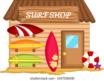a vector of a surf shack in the beach