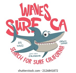 vector surf shark character for t shirts design