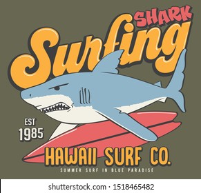 vector surf and shark illustration print