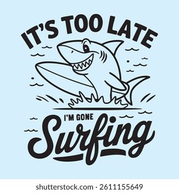 Vector surf shark illustration for t-shirt print and other uses.