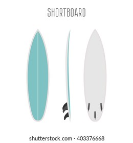 Vector surf short board with three sides. Blank template. Three projections. Surfboard types. Surfboard icon. Surfboard figure.