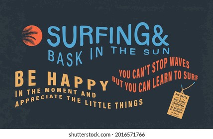 Vector Surf Slogan And Tee Graphic Print