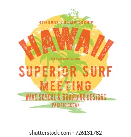 vector surf text and palm tree silhouette vintage poster design. Tshirt printing design