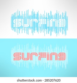 Vector surf typography with stripes. T-shirt surfboard graphic design. Inspirational sports background.