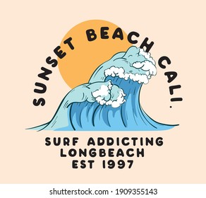 vector surf wave cartoon illustration print  