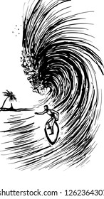 vector. surf and wave illustration engraving