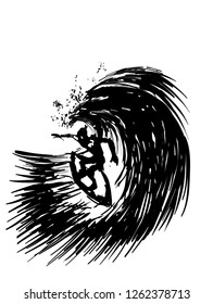 vector. surf and wave illustration engraving