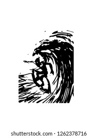 vector. surf and wave illustration engraving