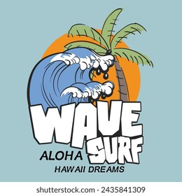 Vector surf wave illustration for t shirt designs