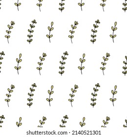 Vector surface design. Colored seamless pattern with doodle flowers. Nature eco concept. Petals, stems, leaves. Hand drawn background. For printing on fabric and paper Backdrop for cards invitations
