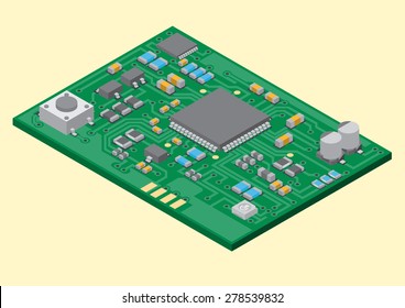 Vector Surface Mount Technology Printed Circuit Board Isometric