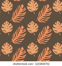 vector surface pattern design with golden tropical palm leaves. Exotic fabric pattern design.