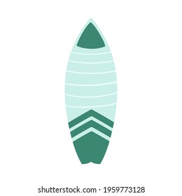 Vector surfboard in flat design. Surf desk isolated on white background. Vector illustration for icon, logo, print, icon, card, cover, bags, case, invitation, emblem, label