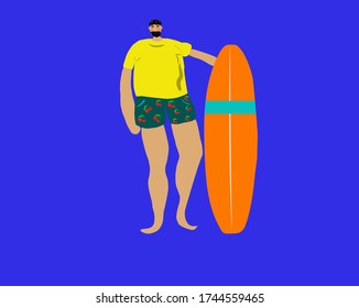 vector surfboard, illustration of a shortboard and a person on a white background