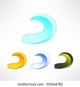 Vector surfboard logo with wave. Surfing shop emblem. T-shirt print. Surf trip banner.