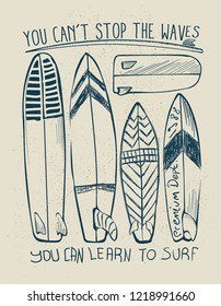 vector surfboard sketch print