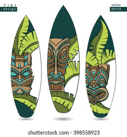 Vector surfboard. Tiki design