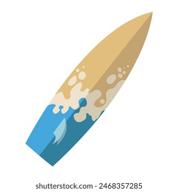 Vector surfboard in tropical design with beach waves pattern. Vector illustration for icon, logo, print, card, cover, bags, case, invitation, emblem, label. Illustration on a white background