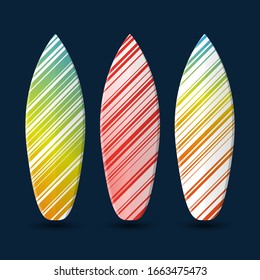 Vector Surfboards Design with Abstract Colorful Striped Pattern