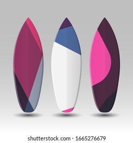 Vector Surfboards Design with Abstract Colorful Geometric Shapes Pattern