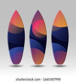 Vector Surfboards Design with Abstract Colorful Geometric Shapes Pattern