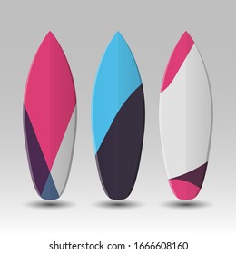 Vector Surfboards Design with Abstract Colorful Geometric Shapes Pattern