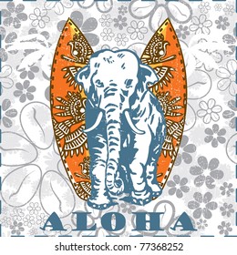 Vector Surfboards and elephant (Vector tiki aloha design)