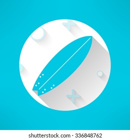 Vector surfboards icon in modern flat design with geometrical ornament. Surfing board with long shadow.