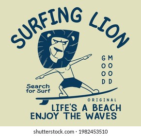 vector surfer lion cartoon illustration for t shirts