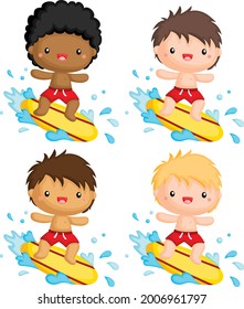 a vector of surfer with multiple skin tones options