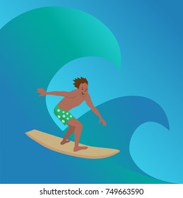 Vector surfer riding on ocean wave
