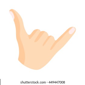 Vector surfers hand shaka sign isolated on white