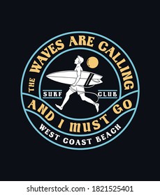 Vector surfing badge. For t-shirt prints, posters, and other uses.