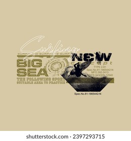 vector of surfing, big sea, new concept, california, design graphic illustration