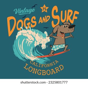 vector surfing cute dog illustration