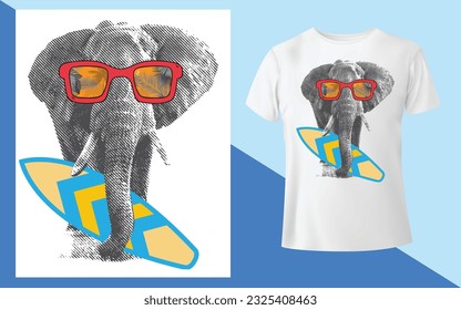 vector surfing elephant graphic for t shirt